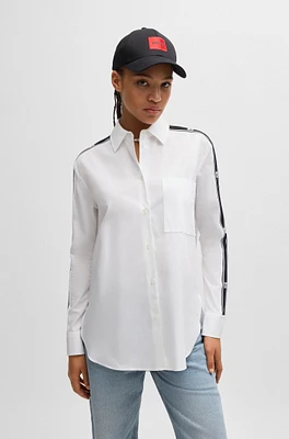 Oversize-fit blouse with stacked-logo tape trims