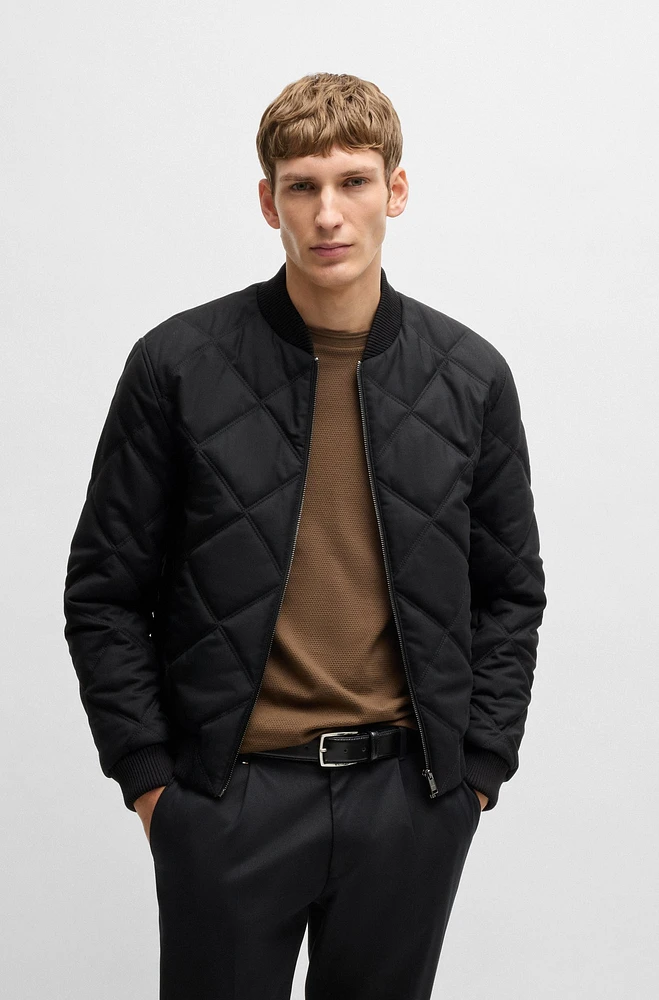 Regular-fit jacket with diamond quilting and cotton ribbing