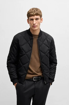 BOSS - Regular-fit jacket with diamond quilting and cotton ribbing Black