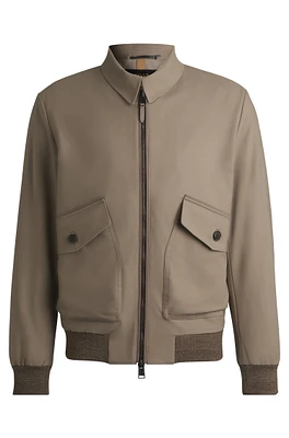 BOSS - Stretch-cotton jacket with ribbed trims Light Green