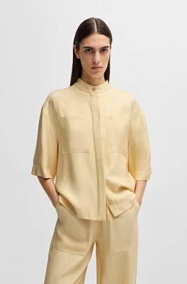 Relaxed-fit blouse soft twill with stand collar