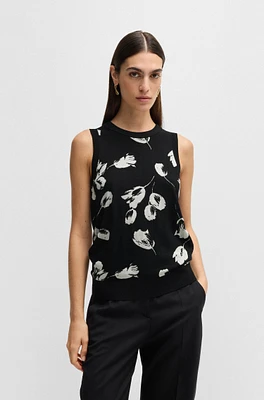 BOSS - Merino wool knitted top with tulip jacquard Patterned