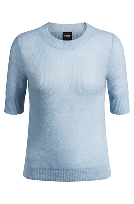 Cropped-sleeve knitted sweater textured wool