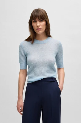 Cropped-sleeve knitted sweater textured wool