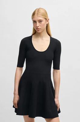 BOSS - Knitted dress ottoman-structured stretch fabric Black