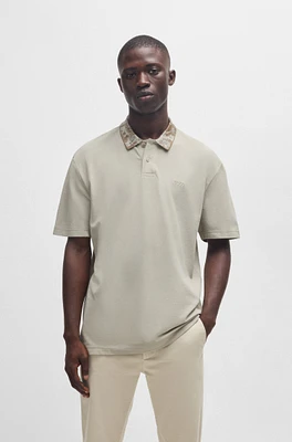 Cotton-piqué polo shirt with jungle-artwork collar