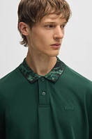 Cotton-piqué polo shirt with jungle-artwork collar