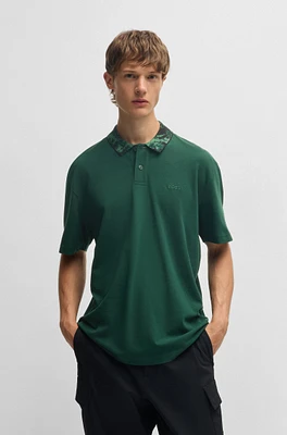 Cotton-piqué polo shirt with jungle-artwork collar