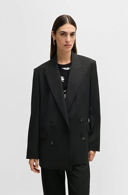 BOSS - Oversize-fit double-breasted blazer virgin wool Black