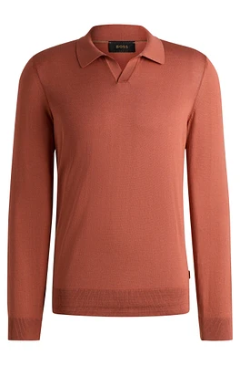 Johnny-collar regular-fit sweater silk and cotton