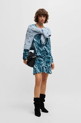 Gathered-front dress with marble-effect print