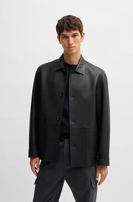 BOSS - Regular-fit jacket Nappa leather with button front Black