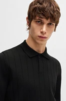 Wool polo sweater with knitted stripes