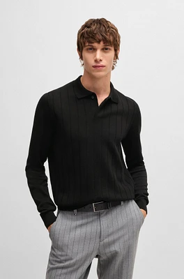 Wool polo sweater with knitted stripes