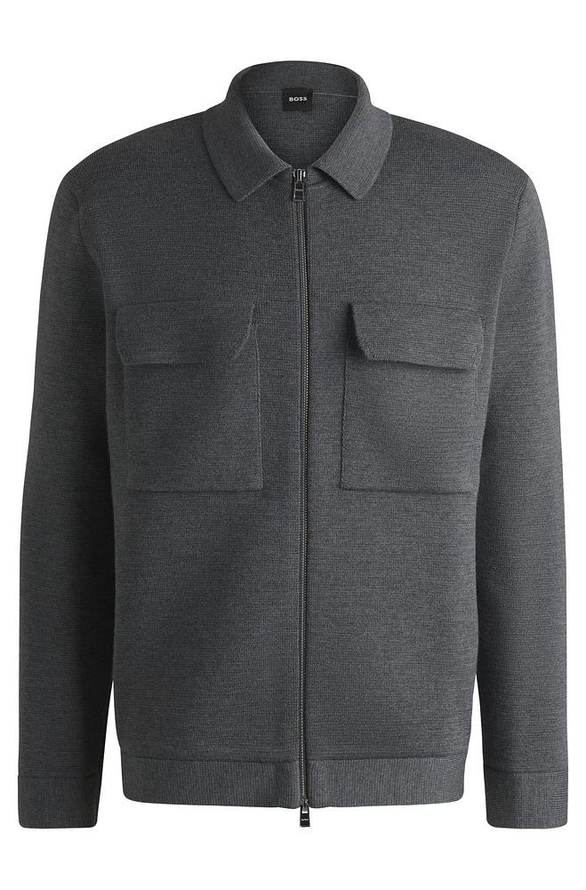 BOSS - Zip-up regular-fit cardigan wool Grey