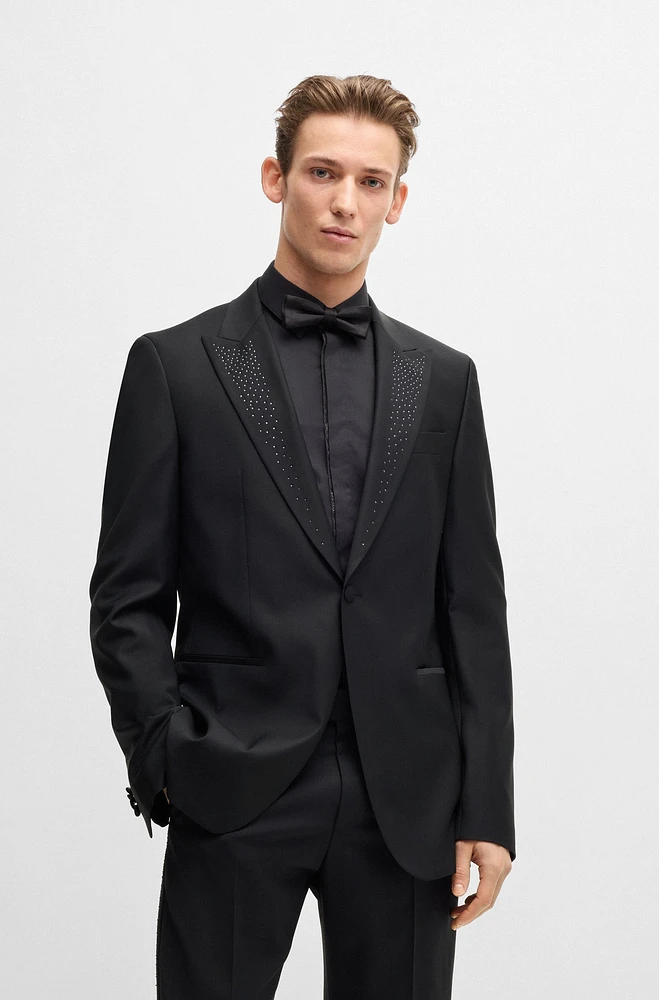 Slim-fit tuxedo jacket with embellished lapels