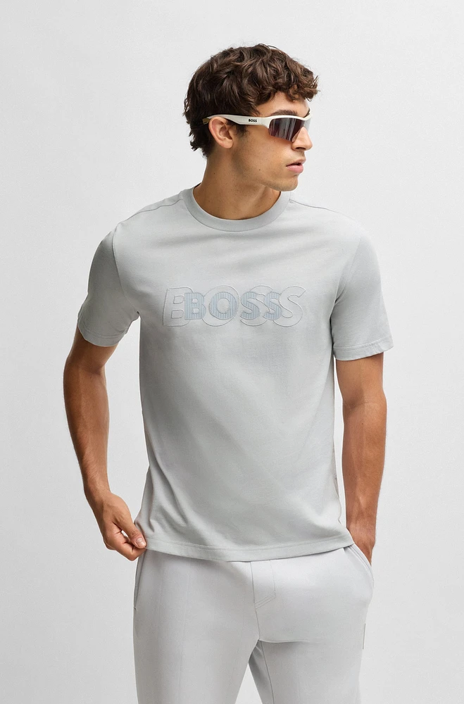 Cotton-jersey T-shirt with double logo artwork