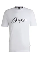 BOSS - Cotton-jersey regular-fit T-shirt with script logo White