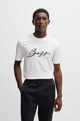 BOSS - Cotton-jersey regular-fit T-shirt with script logo White