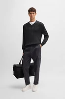 BOSS - Mixed-structure V-neck sweater wool Grey