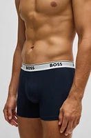 BOSS - Three-pack of stretch-cotton boxer briefs with logo waistbands Patterned