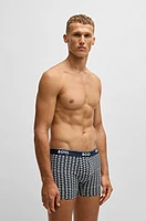 BOSS - Three-pack of stretch-cotton boxer briefs with logo waistbands Patterned