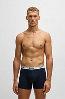 BOSS - Three-pack of stretch-cotton boxer briefs with logo waistbands Patterned