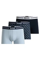 BOSS - Three-pack of stretch-cotton plain and monogrammed trunks  Patterned