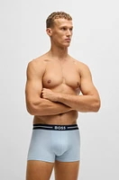 BOSS - Three-pack of stretch-cotton plain and monogrammed trunks  Patterned