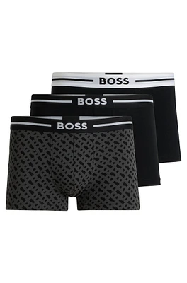 Three-pack of stretch-cotton plain and monogrammed trunks