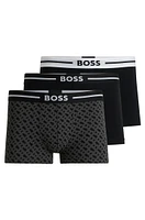 Three-pack of stretch-cotton plain and monogrammed trunks