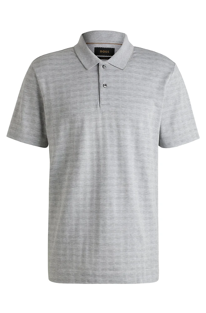 Relaxed-fit polo shirt cotton-silk checked jacquard