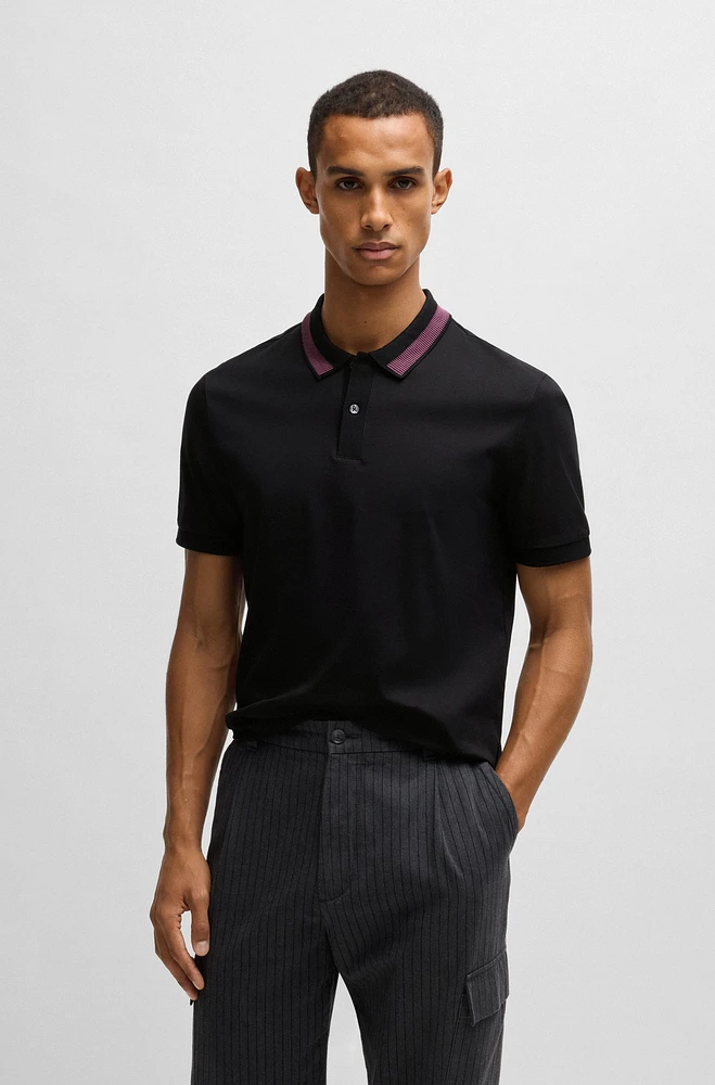 Mercerized-cotton slim-fit polo shirt with collar stripe