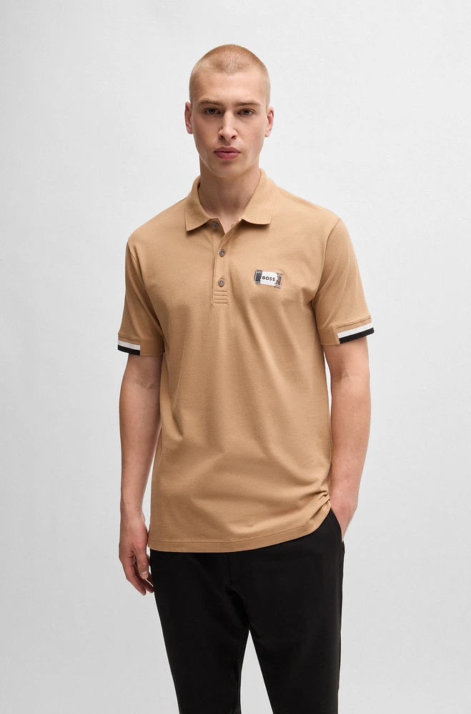 Mercerized-cotton polo shirt with signature stripes