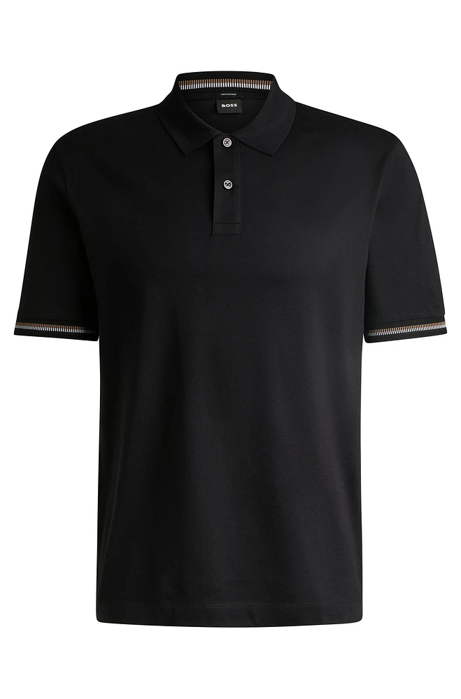 Mercerized-cotton regular-fit polo shirt with stripe trims