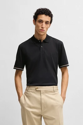 Mercerized-cotton regular-fit polo shirt with stripe trims