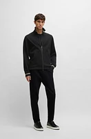 BOSS - Mercerized-cotton regular-fit sweatshirt with stripe cuffs Black