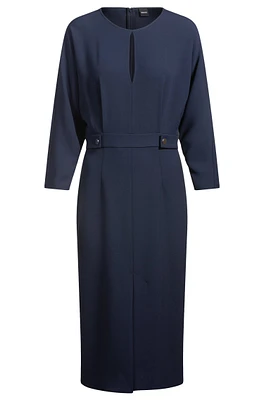 BOSS - Mixed-material dress with button-tab waist Dark Blue