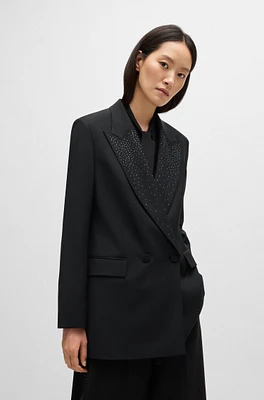 Relaxed-fit blazer with crystal-studded lapels