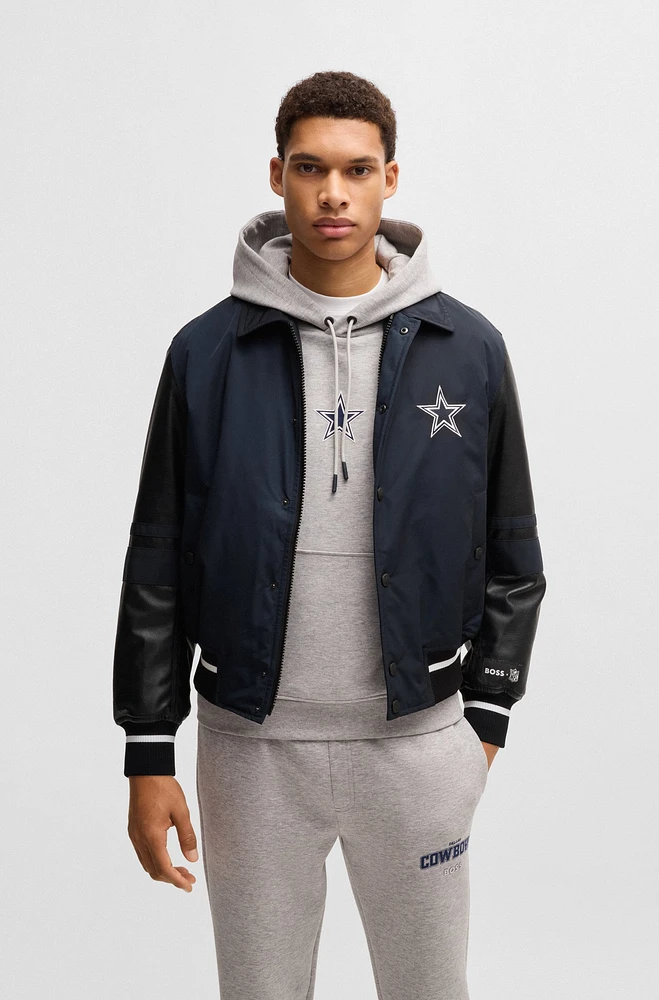 BOSS x NFL mixed-material jacket with faux-leather sleeves