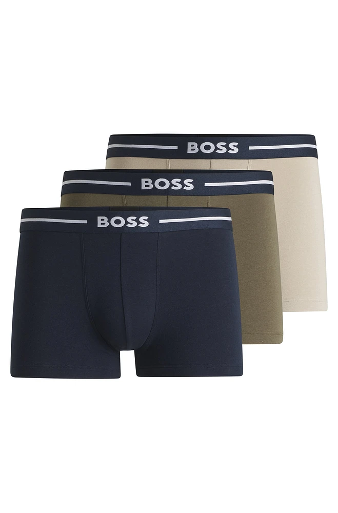 Three-pack of stretch-cotton trunks with logo waistbands