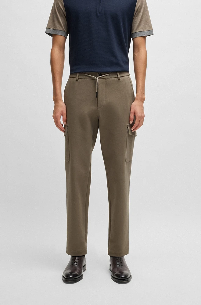 BOSS - Tapered-fit cargo trousers double-weave stretch cotton Light Green