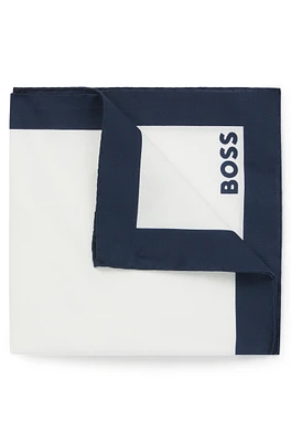 Cotton pocket square with logo and border print