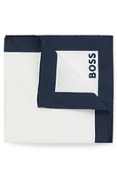 Cotton pocket square with logo and border print