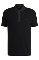 Interlock-cotton polo shirt with striped collar