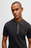 Interlock-cotton polo shirt with striped collar