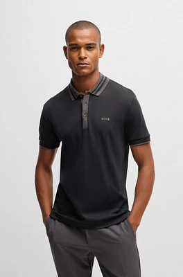 Interlock-cotton polo shirt with striped collar