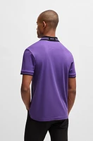 BOSS - Interlock-cotton polo shirt with striped collar Dark Purple