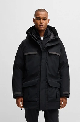 Water-repellent parka jacket with detachable fleece trim