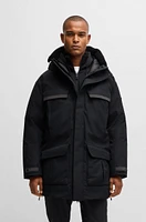 Water-repellent parka jacket with detachable fleece trim